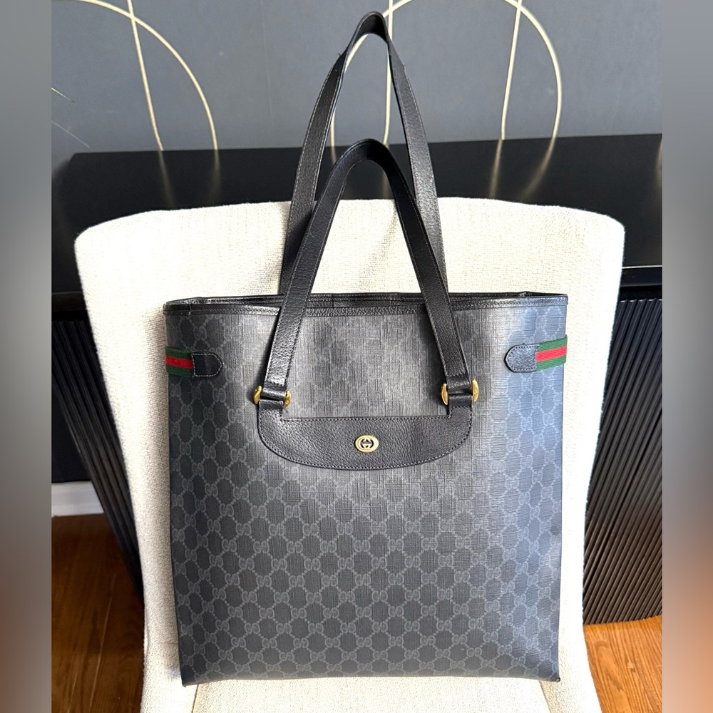 Gucci authentic black monogram coated canvas large tote bag - Picture 3 of 15